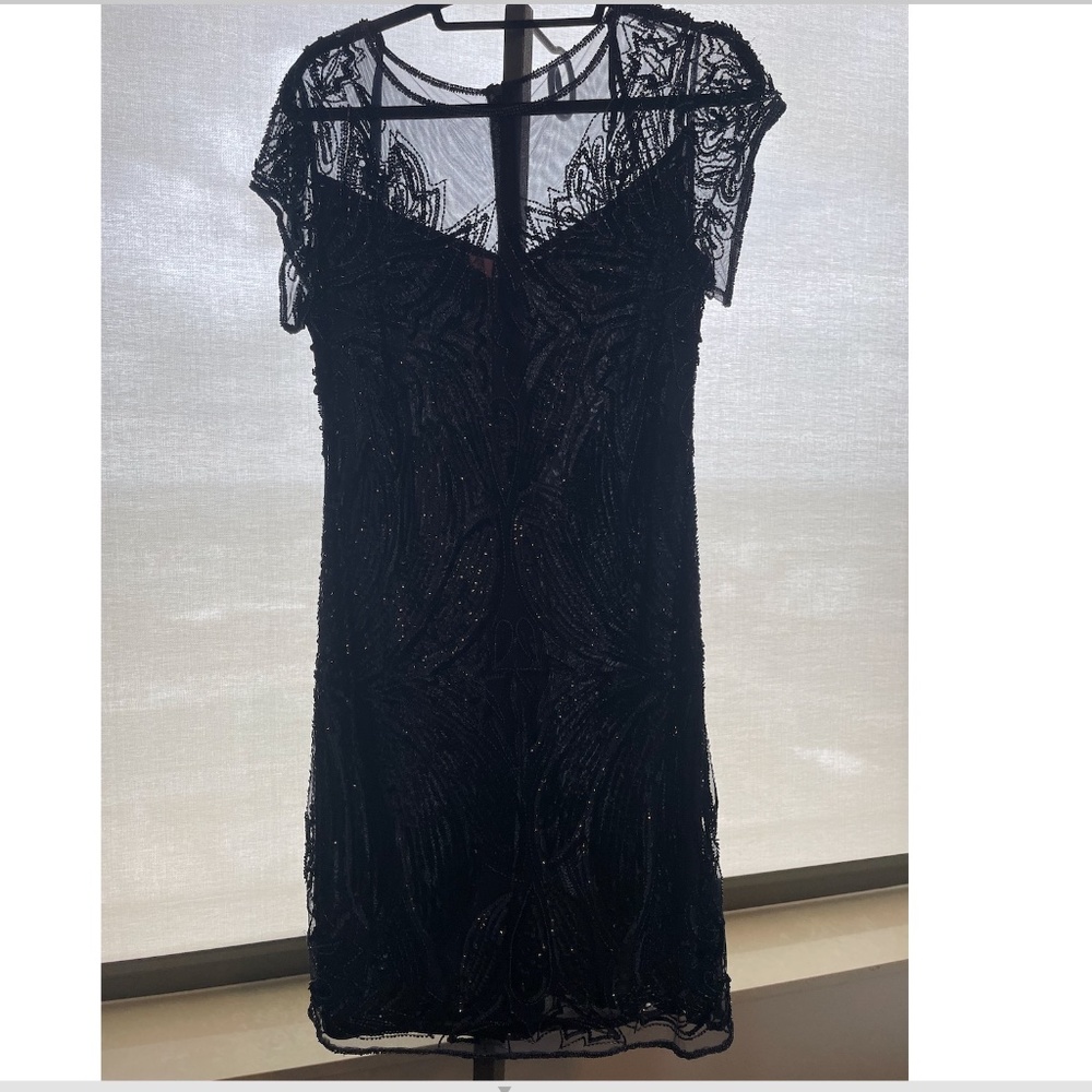 Beaded Illusion Neck Cocktail/Party Dress